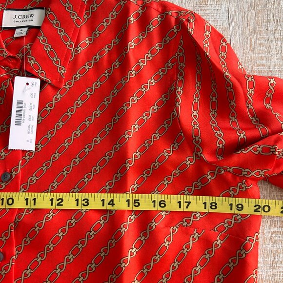 J Crew Collection Red Gold Silk Blouse/Top Gold Chain Link Print NWT size 8 - Picture 8 of 9